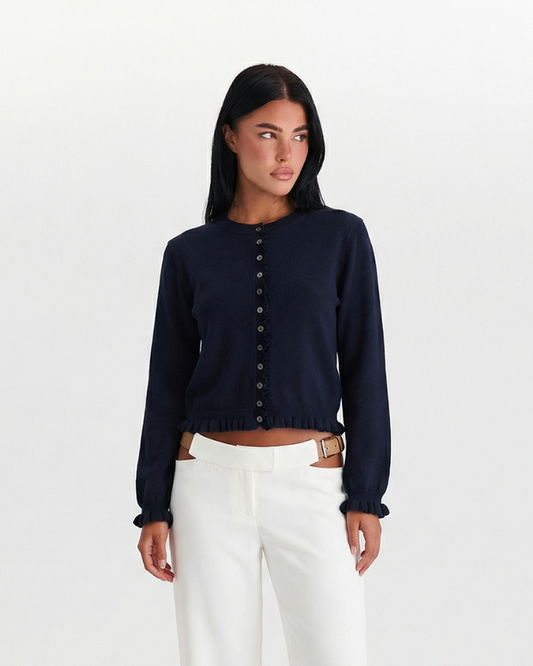 Lola | Smart Casual Button Front Cardigan Navy Long Sleeve Cropped