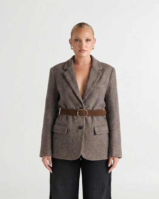 Thea | Belted Wool Blazer Gray