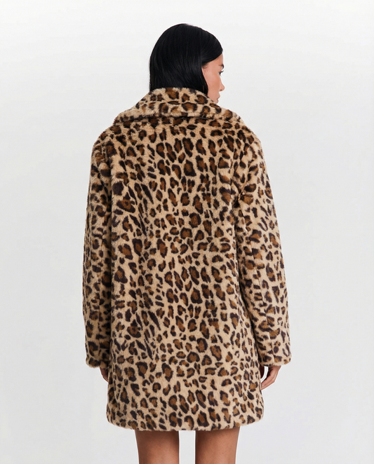 Margot | Leopard Print Faux Fur Coat Brown Oversized
