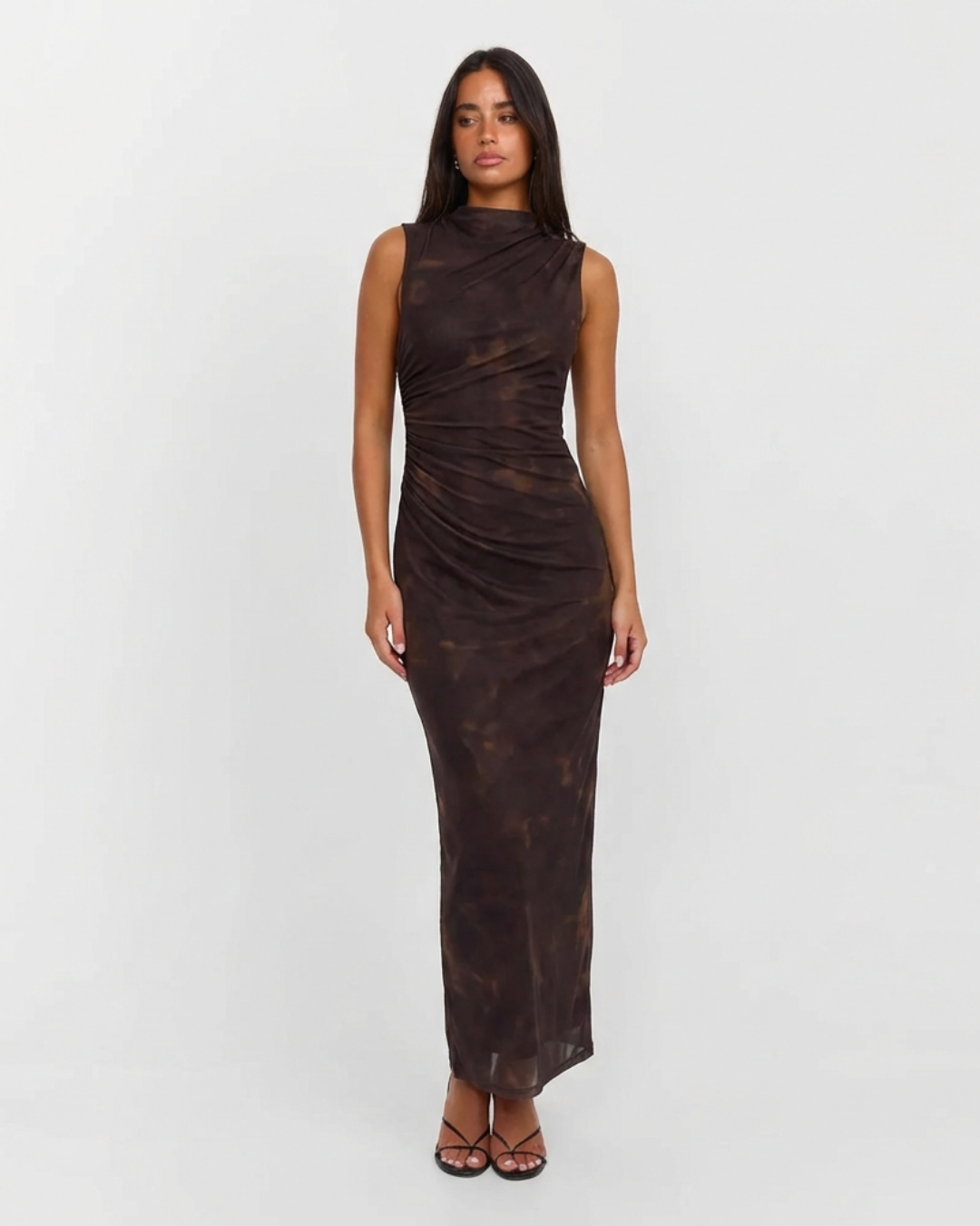 Pia | Elegant Ruched Mesh Maxi Dress