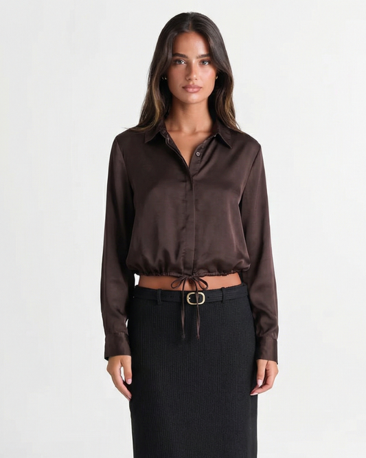 Coco | Elegant Satin Shirt Chocolate Brown