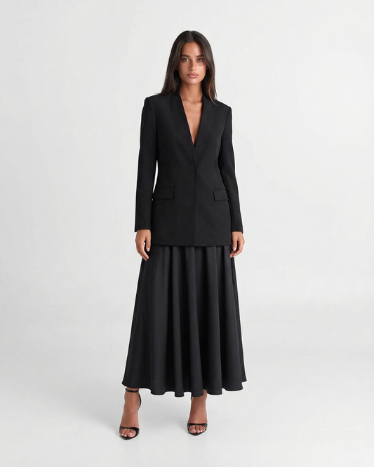 Clara | Smart Casual Pleated Blazer Dress Black
