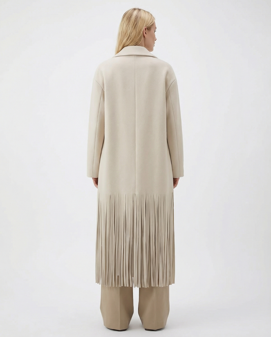 Vera | Longline Blazer Coat Cream Pleated Fringe
