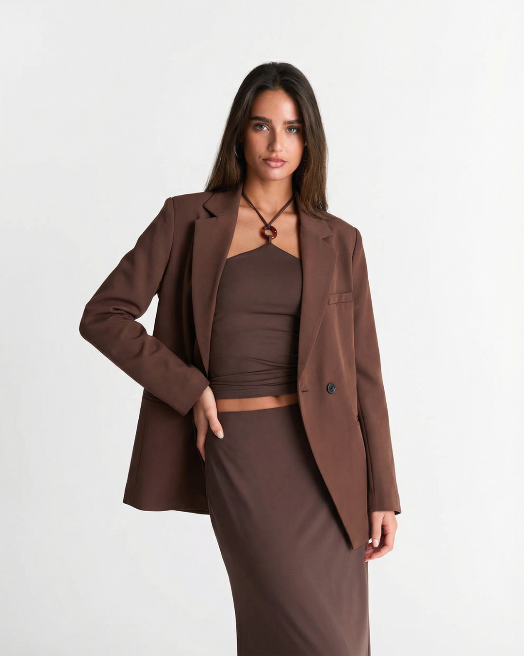 Faye | Oversized Brown Blazer Long Sleeve Single Breasted