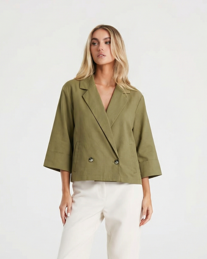 Rue | Summer Cropped Blazer Khaki Green