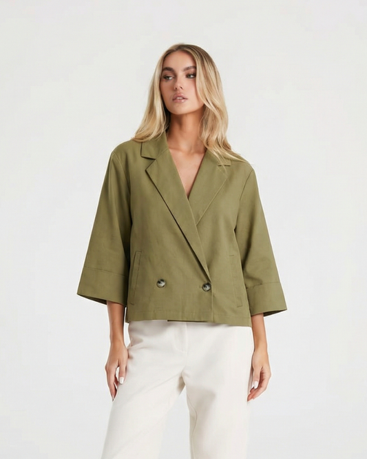 Rue | Summer Cropped Blazer Khaki Green