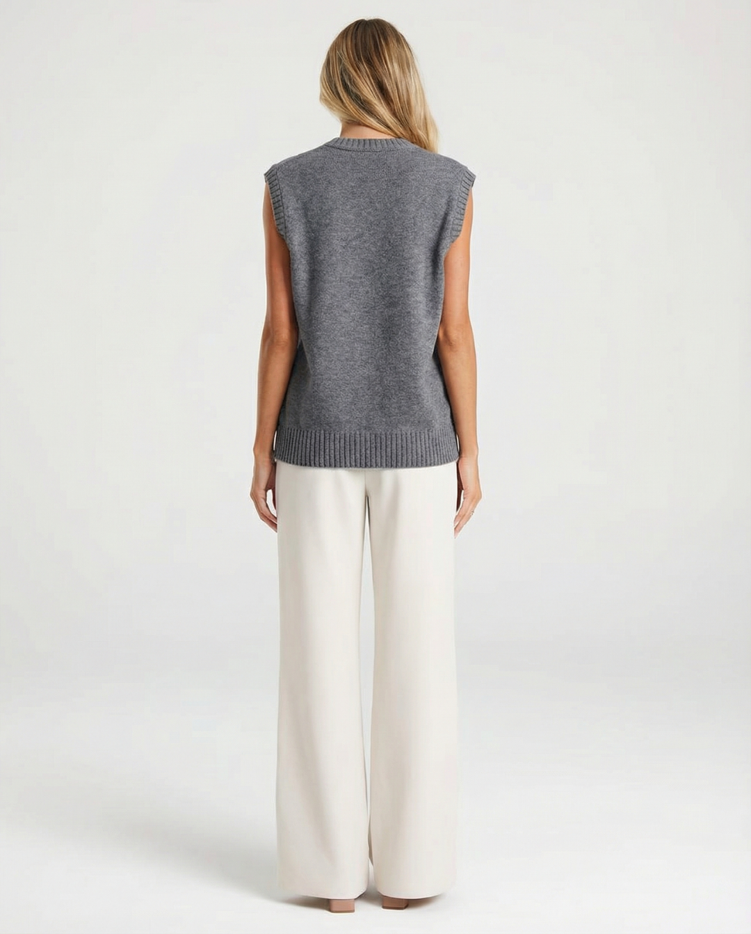 Thea | Cropped Ribbed Sweater Vest Gray Boxy