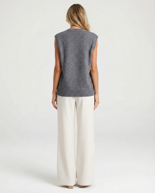 Thea | Cropped Ribbed Sweater Vest Gray Boxy