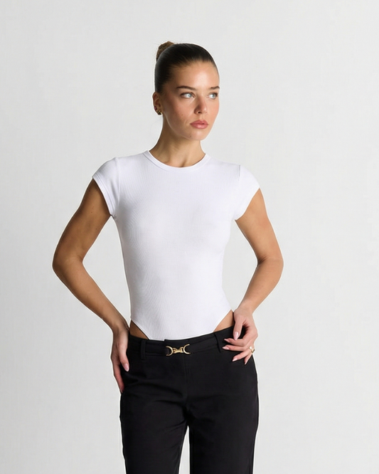 Ada | Crew Neck Bodysuit White Short Sleeve