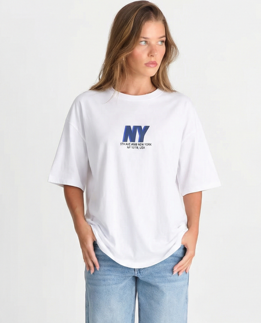 Margot | Casual Oversized Graphic Tee White Crew Neck