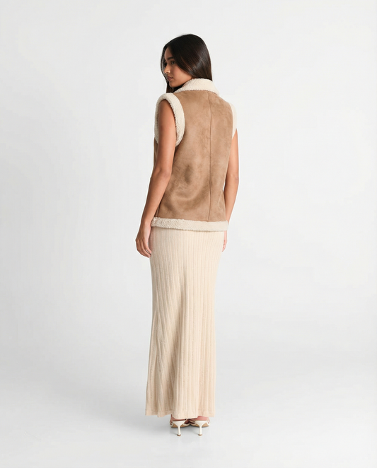 Margot | Sherpa Lined Sleeveless Cardigan Beige Cream Shawl Collar