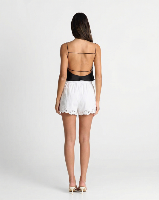 Tessa | Eyelet White Shorts High Waisted Scalloped Hem