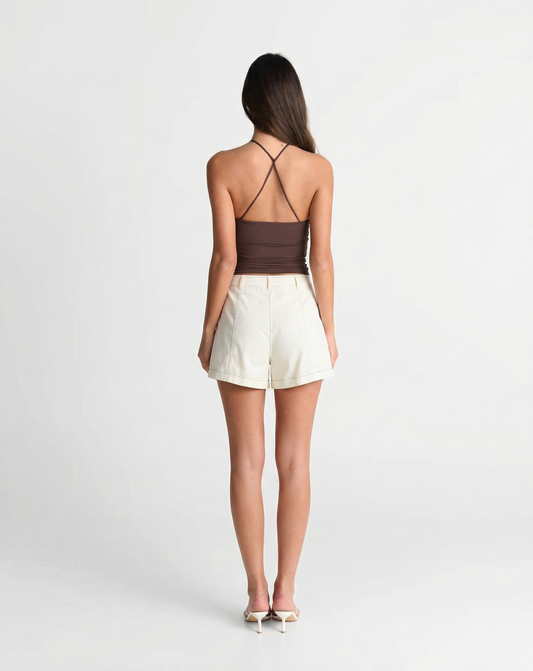 Vera | High Waisted Denim Shorts Cream
