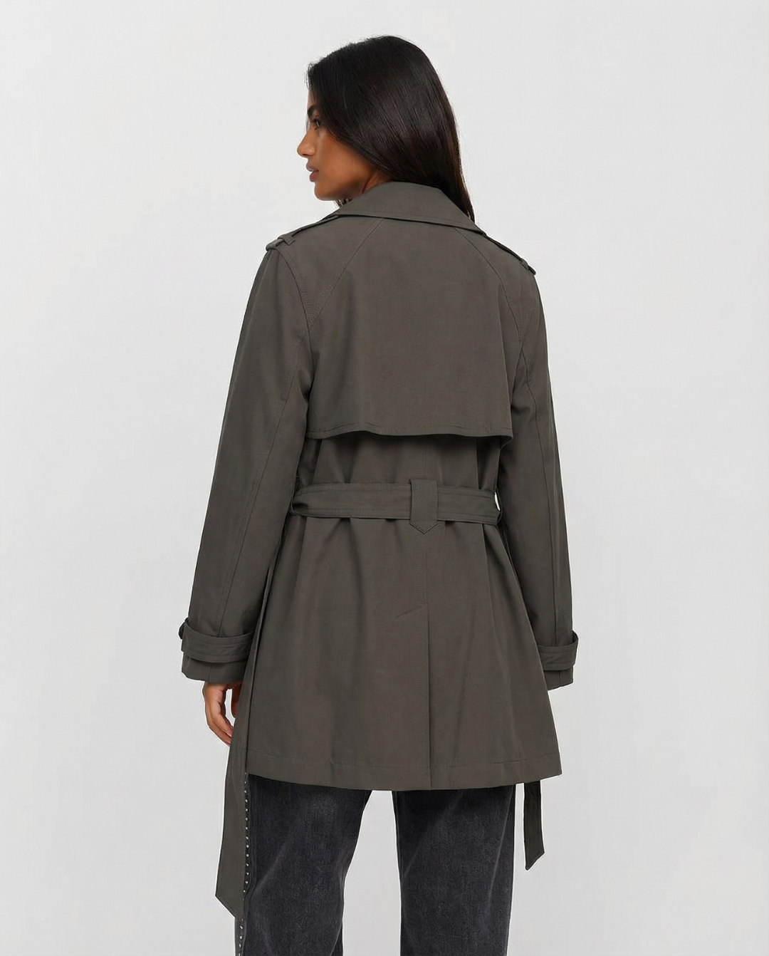 Thea | Belted Trench Coat Olive Double Breasted Long Sleeve