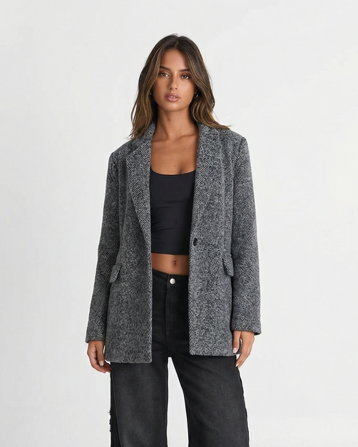 Anya | Winter Herringbone Blazer Grey