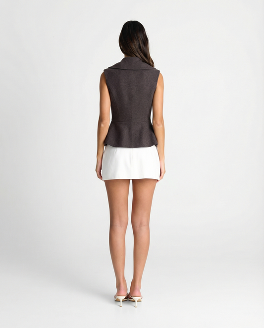 Maren | Smart Casual Sleeveless Cardigan Brown Tailored Fitted