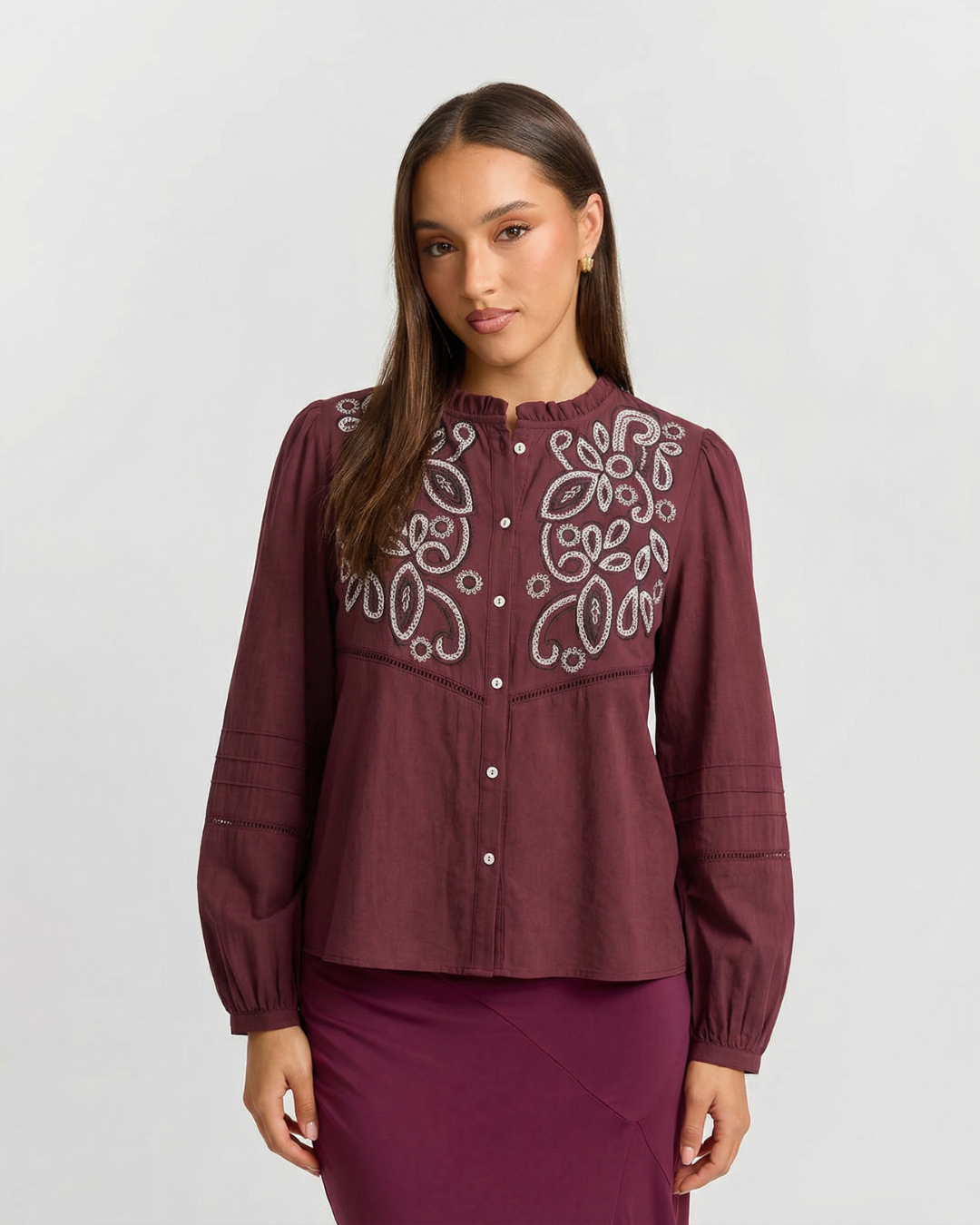 Cleo | Autumn Embroidered Blouse Burgundy