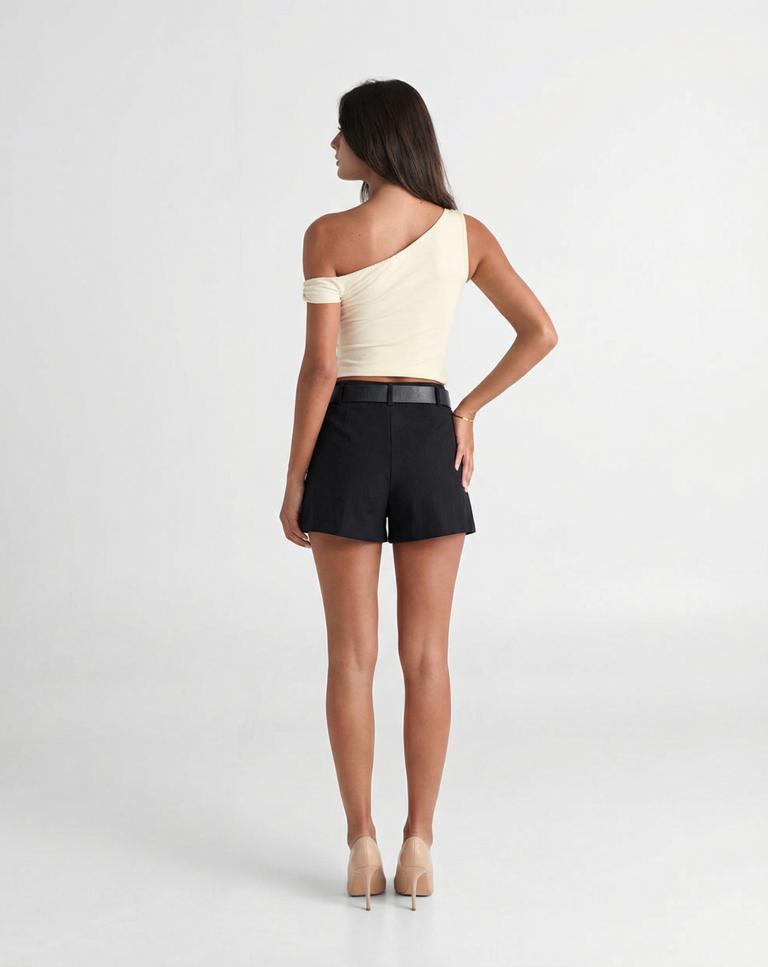 Hazel | Elegant Tailored Shorts Black High Waisted Belted