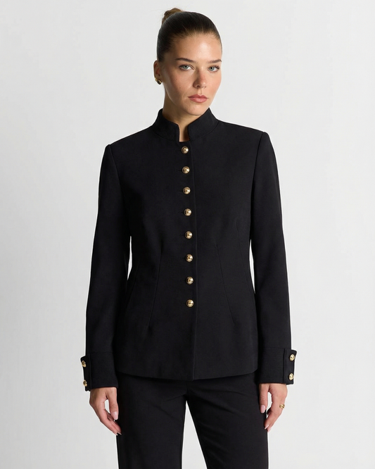 Maya | Smart Casual Fitted Blazer Black Gold Buttons