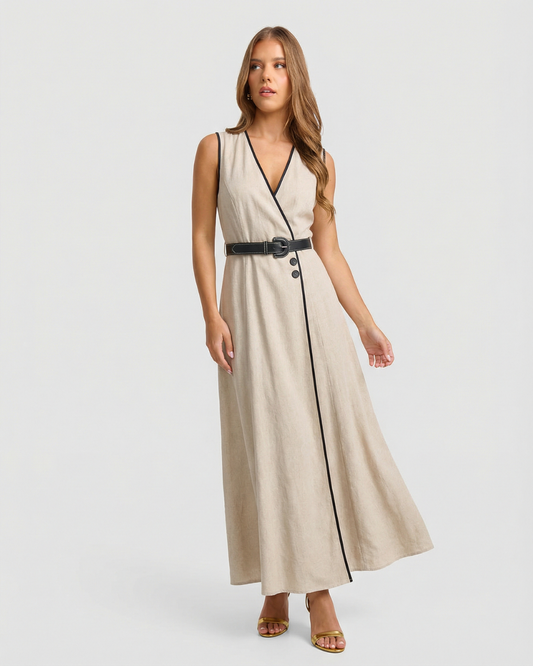 Fern | Smart Casual V Neck Maxi Dress Beige
