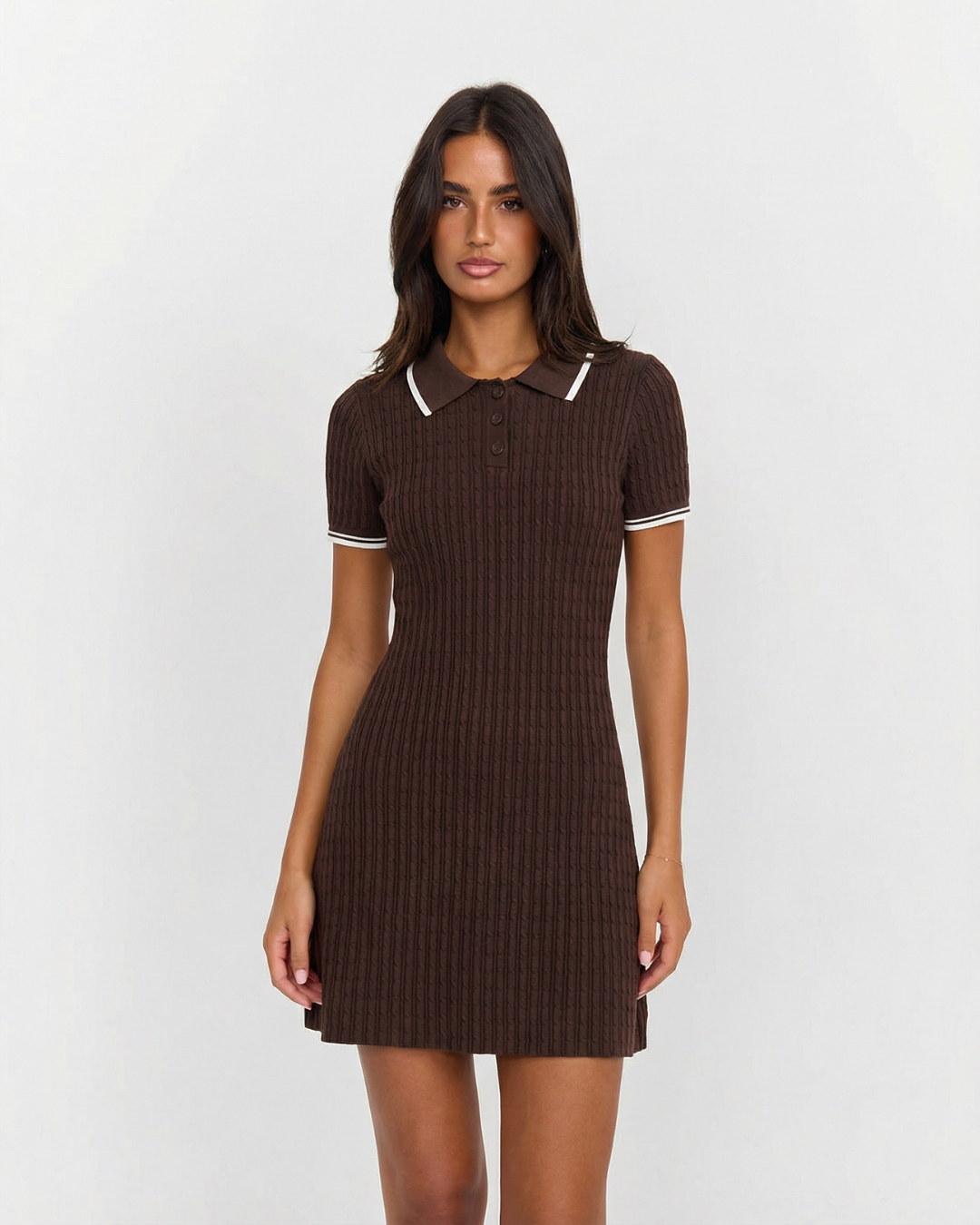 Kira | Smart Casual Knitted Mini Dress Brown