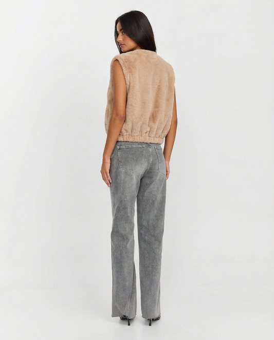 Thea | Oversized Sherpa Vest Beige Zip Up Front Pockets