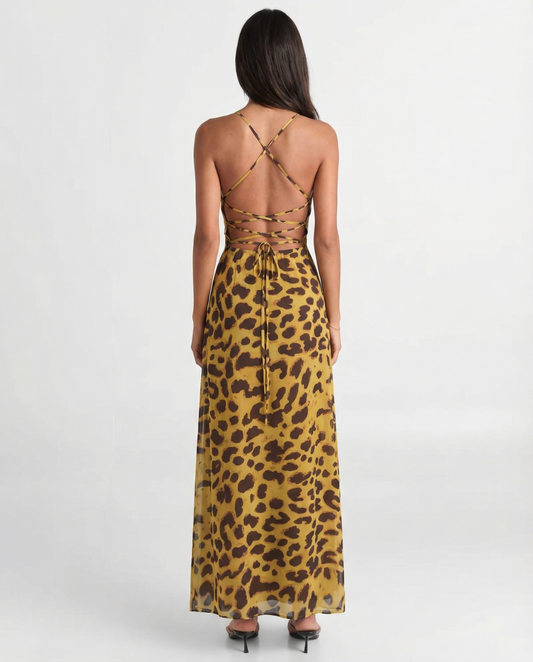 Mia | Casual Leopard Print Maxi Dress Brown