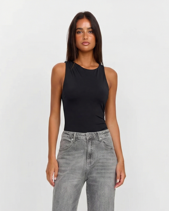 Mia | Casual Tank Top Black Fitted Sleeveless