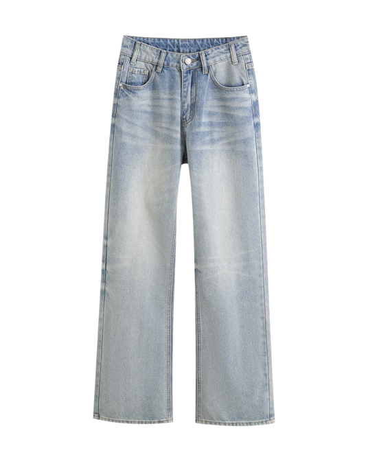 Neve | High Waisted Wide Leg Jeans Light Blue Vintage Faded