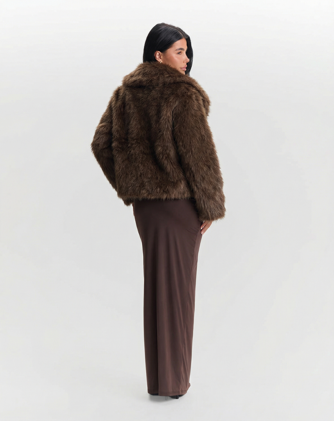 Faye | Brown Faux Fur Jacket Cropped Luxury
