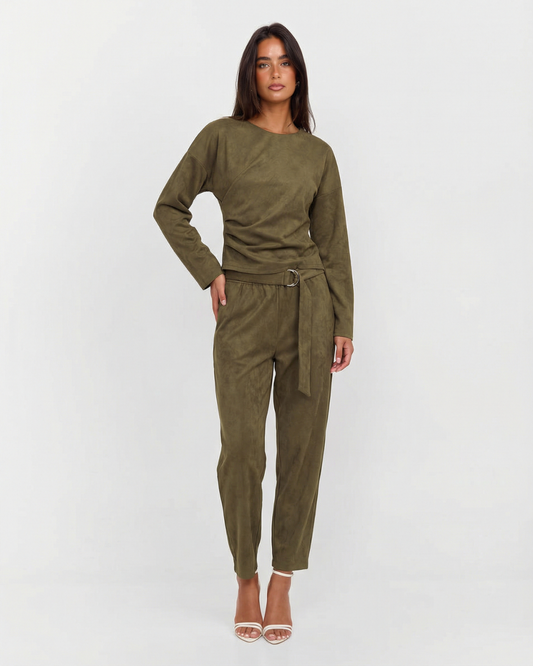 Harper | Army Green Suede Feel Two Piece Set