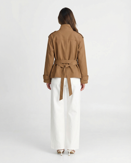 Aria | Utility Jacket Camel Belted Pockets Long Sleeve