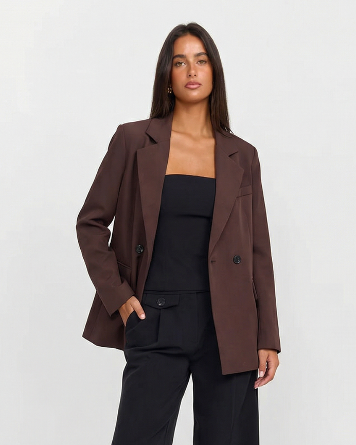 Margot | Oversized Double Breasted Blazer Brown Long Sleeve