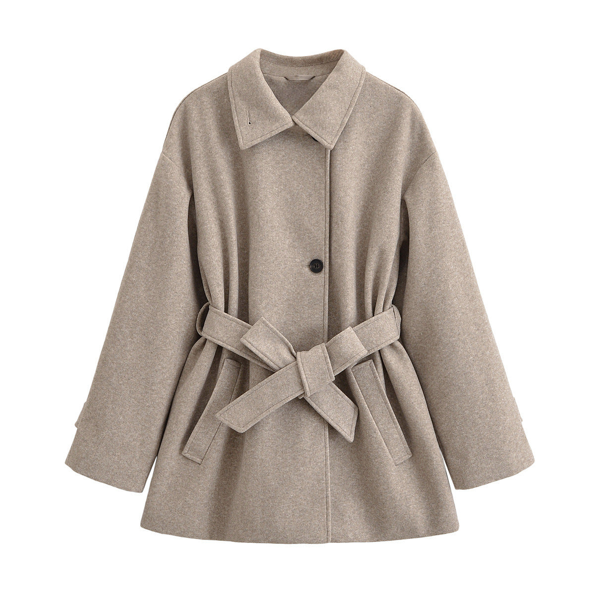 Elise | Winter Belted Jacket Grey Wool Blend Oversized Collar