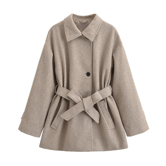 Elise | Winter Belted Jacket Grey Wool Blend Oversized Collar