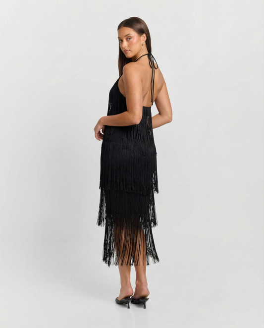 Rue | Elegant Halter Neck Mini Dress Black