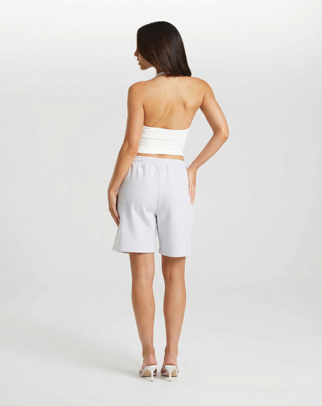 Yara | Bermuda Shorts Grey Printed Slogan Cotton Relaxed Fit