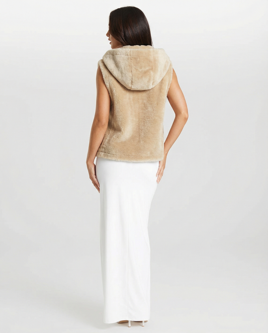 Margot | Sherpa Hooded Fleece Vest Beige Toggle Button