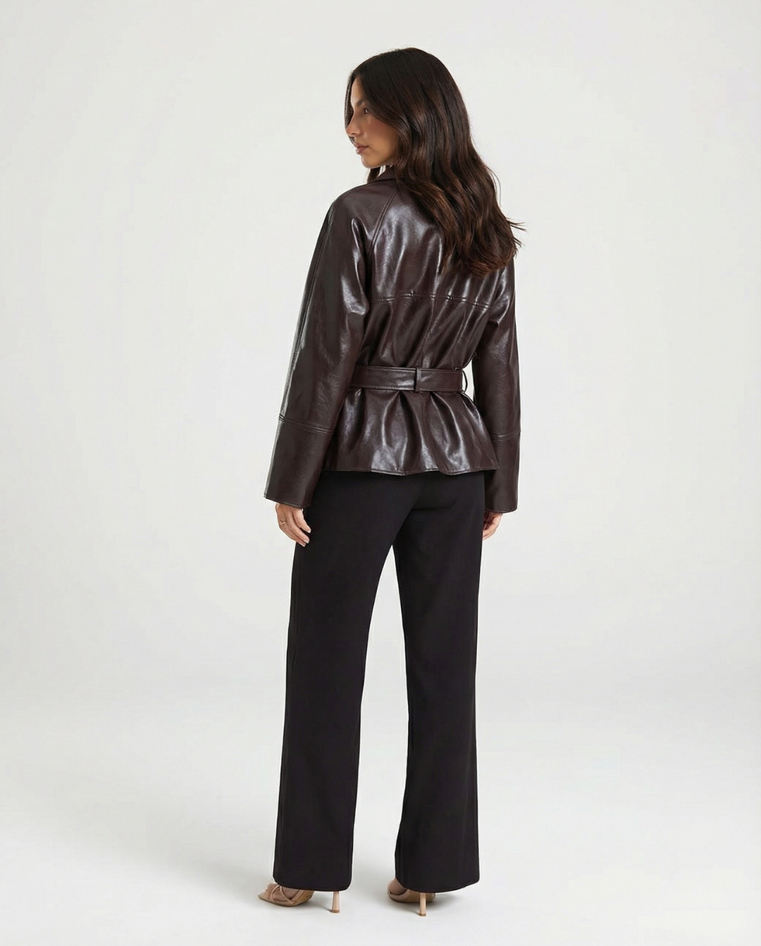 Margot | Belted Faux Leather Jacket Black Long Sleeve