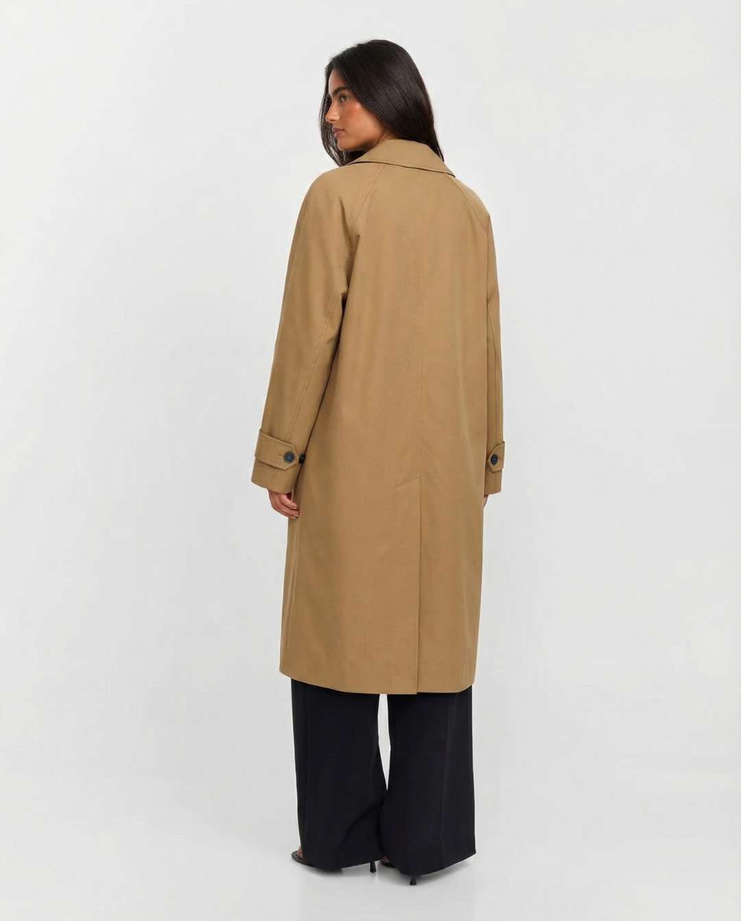 Talia | Smart Casual Longline Coat Camel Buttoned