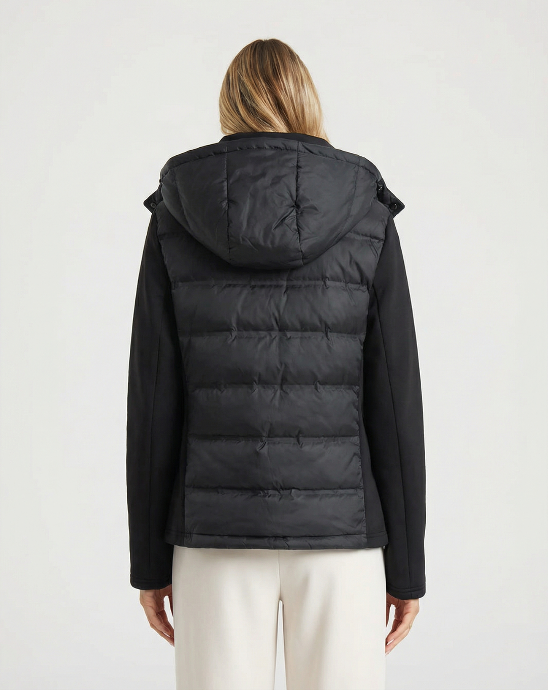 Etta | Cropped Puffer Jacket Black Hooded Quilted Zip Up
