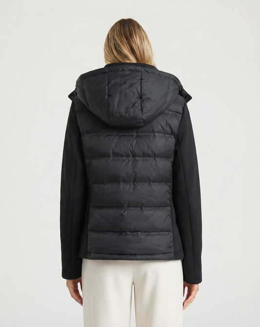 Etta | Cropped Puffer Jacket Black Hooded Quilted Zip Up