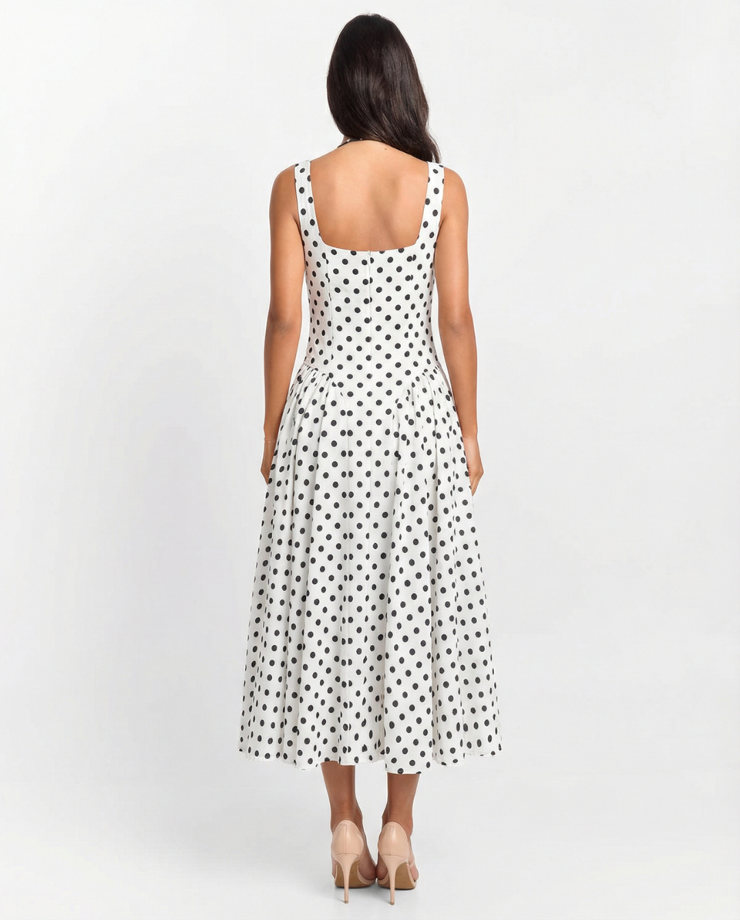 Cora | Summer Polka Dot Midi Dress White