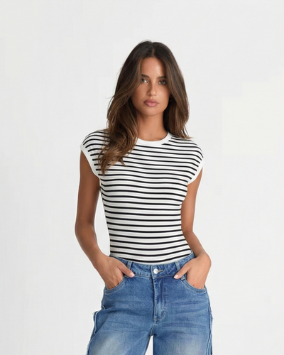 Kit | Striped T Shirt White Black Casual Cap Sleeve