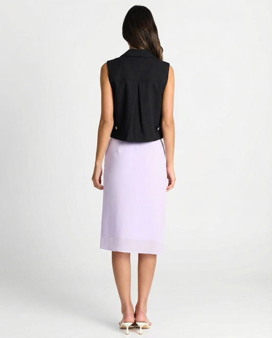 Tess | Cropped Sleeveless Blazer Black Tailored Utility Pockets