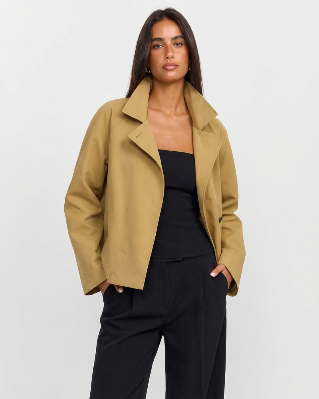 Thea | Oversized Blazer Camel Wool Blend Collared