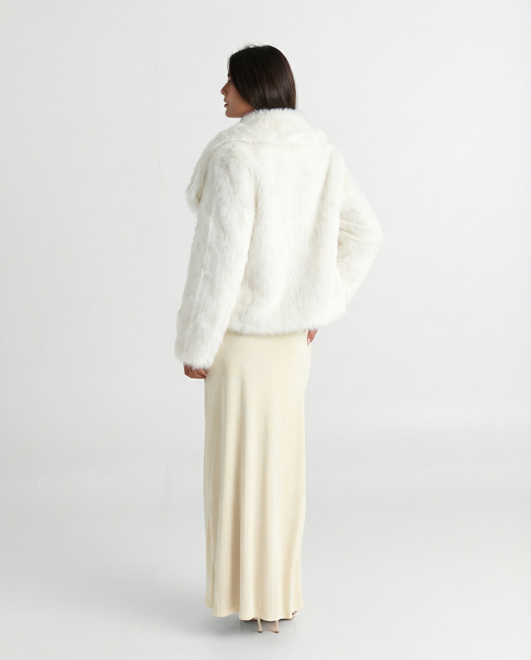 Lyra | Elegant Cropped Faux Fur Jacket White