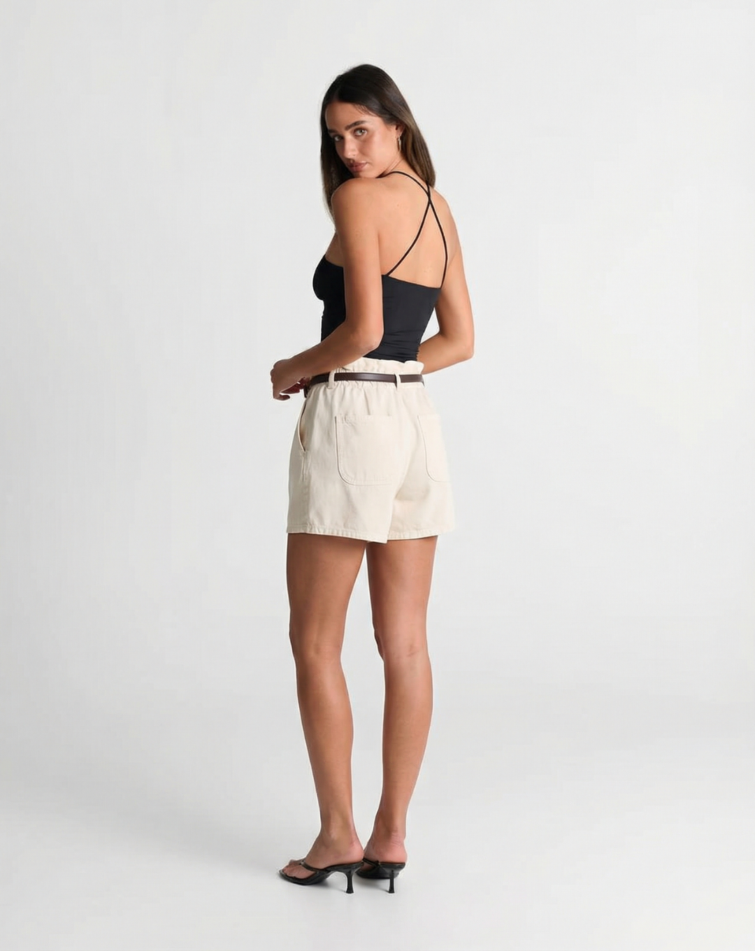 Iris | Smart Casual Tailored Shorts Cream High Waisted Belted