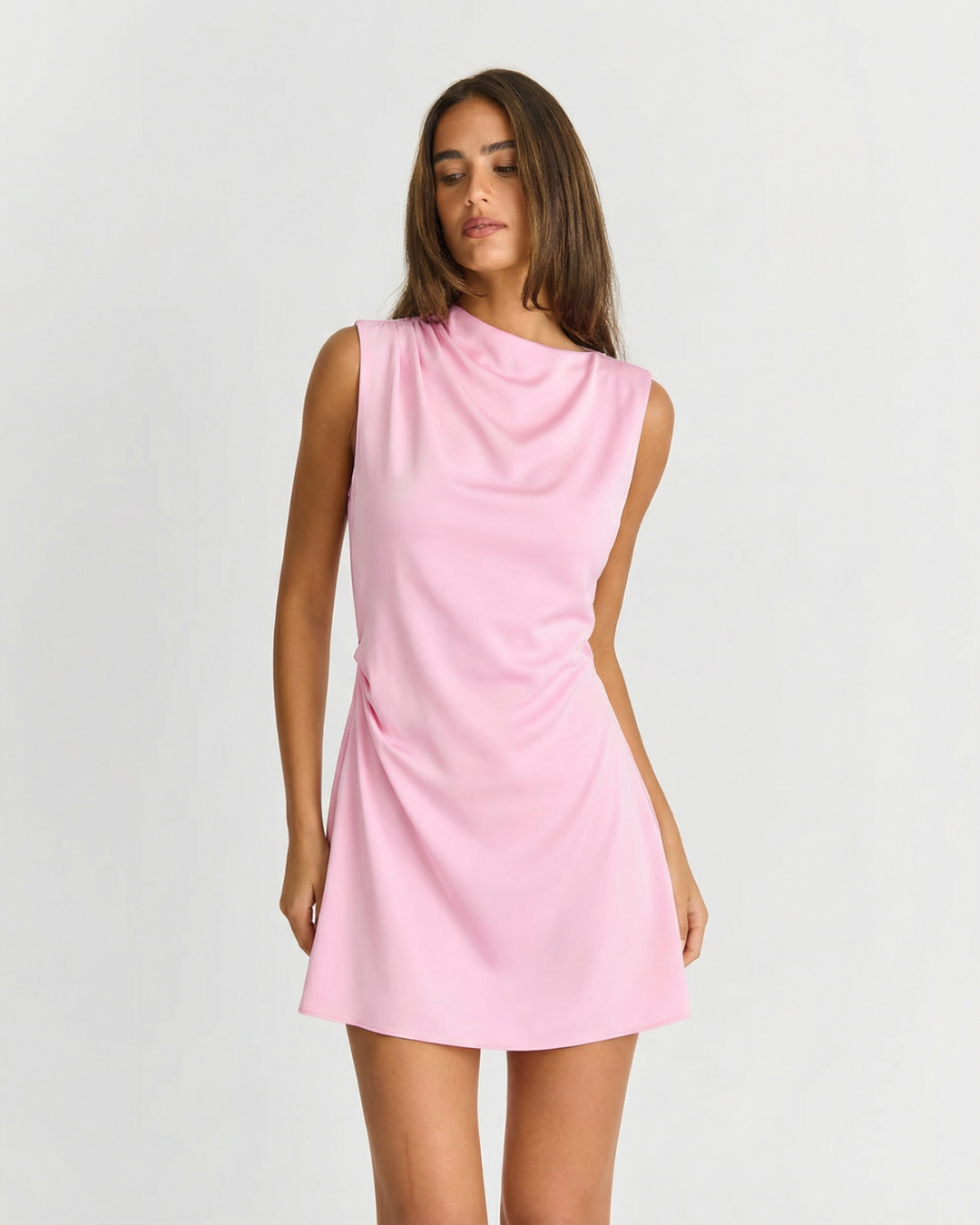 Mila | Summer Cowl Neck Mini Dress Pink