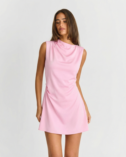 Mila | Summer Cowl Neck Mini Dress Pink